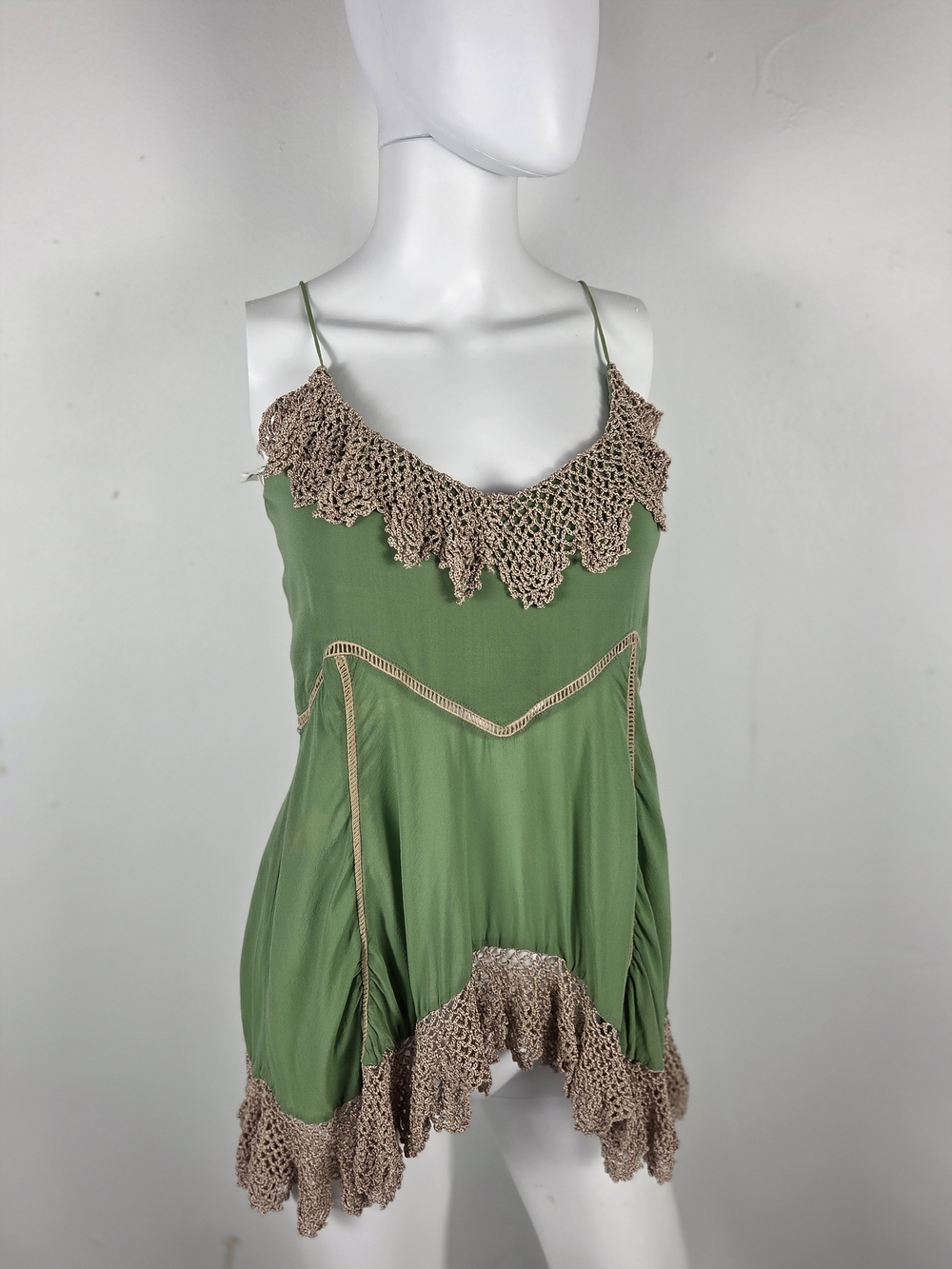 Sass & Bide Olive Green Silk Crochet Lace Trim Camisole Top - Size US 4 / EU 40